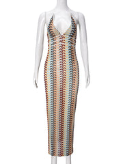 Sexy V-Neck Halter Vacation Knit Crochet Maxi Dress