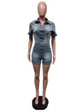 Casual Zipper Wash Denim Romper