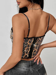 Sexy Leopard Print Sequin Crop Straps Top
