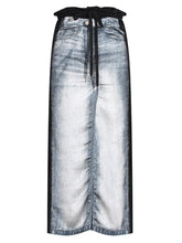 Fashion Denim Print Patchwork Drawstring Long Skirt