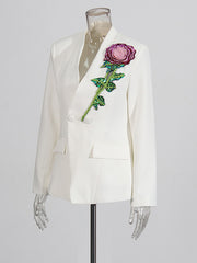 Fashion V-neck Embroidered Flower Slim Blazer