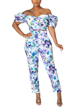 Fashion Print Off-shoulder Crop Top Pants Sets
