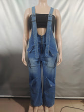 Fashion Casual Zipper Loose Denim Jumpsuits