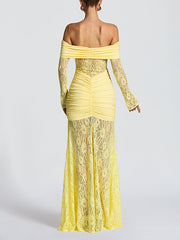 Sexy Off-Shoulder Sheer Mesh Lace Patchwork Maxi Dress