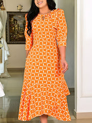 Fashion Round Neck Bow Print Elegant Dress