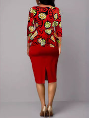 Round Neck Print Ruffles OL Dress