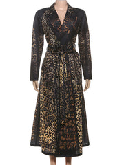 Fashion Leopard Print Belted Trench Coat