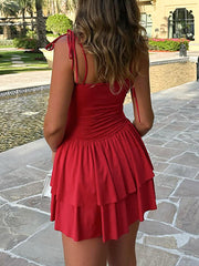 Sexy Lace-up Spaghetti Strap Pleated Mini Dress