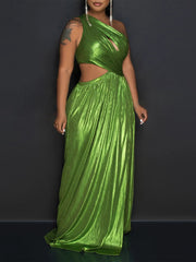 Sexy One Shoulder Party Metallic Color Party Dress