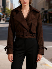 Vintage Lapel Neck Cropped Cinched Waist Jacket