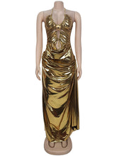 Sexy Halter Hollow Out Ruched Maxi Dress