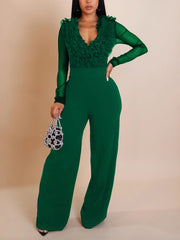 Sexy Mesh See Through Patchwork Ruffle Jumpsuit