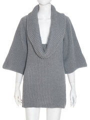 Sexy Solid Turn-down Collar knit Loose Mini Dress