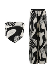 Casual Print Strapless Straight Trousers Two Piece Set