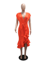 Sexy V Neck Lace-up Irregularity Ruffles Midi Dress