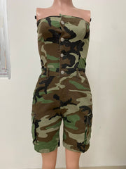 Sexy Strapless Camo Cargo Romper