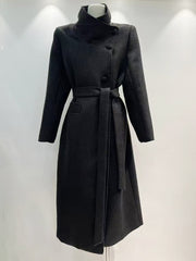 Retro High Collar Lace-up Office Trench Coat