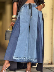 Fashion Drawstring Pleat Wide-Leg Jeans