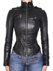Retro Faux Leather Cinched Waist Jacket