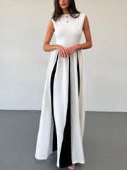 Elegant Crew Neck Sleeveless Contrast Color Slim Dress