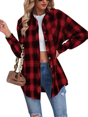 Casual Loose Plaid Button Down Shirt Blouse