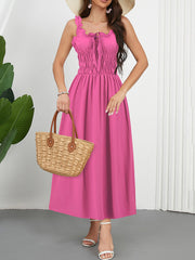 Elegant High Waist Pleated Slim Strap Dress