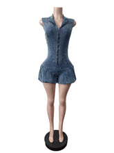 Casual Zipper Sleeveless Denim Romper