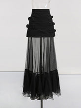 Fashion Patchwork Sheer Mesh Solid Maxi Skirt