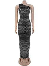 Sexy Mesh Patchwork Rhinestone Slash-Shoulder Dress