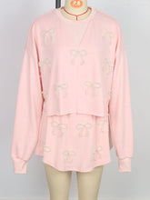 Casual Pearl Bow Detail Hoodie Sports Skirt Sets