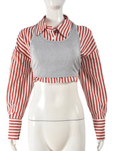 Street Stripe Collar Long Sleeve Crop Vest & Shirt