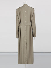 Fashion Solid Lapel Lace-Up Casual Trench Coat