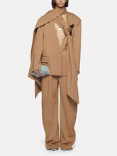 Scarf Collar Hollow Out Blazer Straight Pants Suit