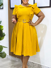 Elegant Short Sleeve Ruffle Party Midi Dress