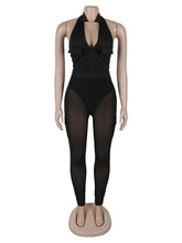 Sexy V-neck Halter Bodysuit and Mesh Pants Set
