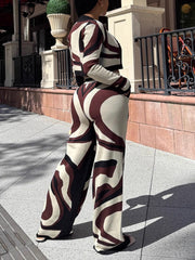 Fashion Print Wide Leg Pants Casual Three Piece Set