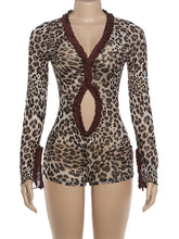Sexy Leopard Cutout Ruffled Mesh Romper