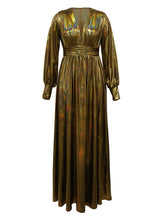 Sexy Metallic Deep V-Neck High Waist Maxi Dress