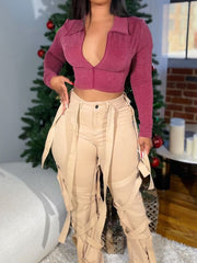 Fashion High Waist Skinny Strappy Decor Trousers