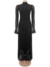 Fashion Glisten Lace See through Pleated Maxi Dress