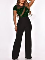 Fashion Sequin Mesh Patchwork Wide Leg Jumpsuit