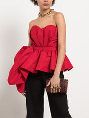 Fashion Draped Asymmetric Bustier Peplum Top