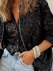 Fashion Long Sleeve Sequin Zip Up Party Jacket