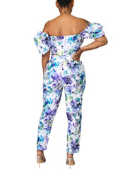 Fashion Print Off-shoulder Crop Top Pants Sets