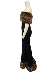 Sexy Leopard Print Faux Fur Patchwork Slim Maxi Dress
