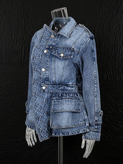 Fashion Patch Pocket Peplum Denim Jacket