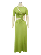 Sexy Hollow Waist Irregular High Slit Maxi Dress