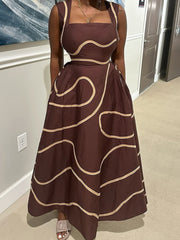 Casual Print Square Neck Pocket Maxi Dress