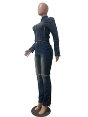Casual Denim Jacket Straight Jeans Set
