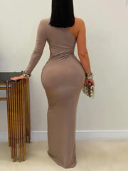 Sexy One-Shoulder Cutout Bodycon Maxi Dress